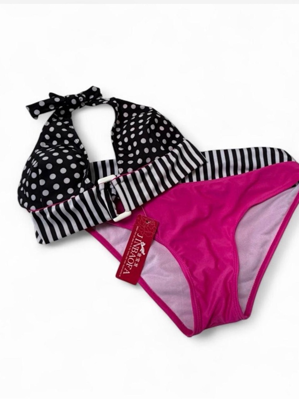 NWT’s Polka Dot Halter Bikini Set in Black & Pink